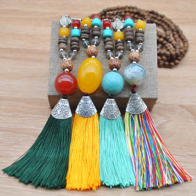 Wholesale Vintage Ethnic Necklace Agate Turquoise Colorful Tassel Accessories