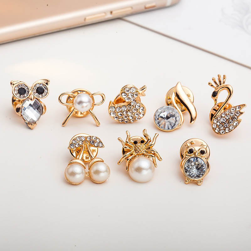 Creative Diamond-set Animal Owl Swan Cherry Brooch Clothing Accessories Distributor