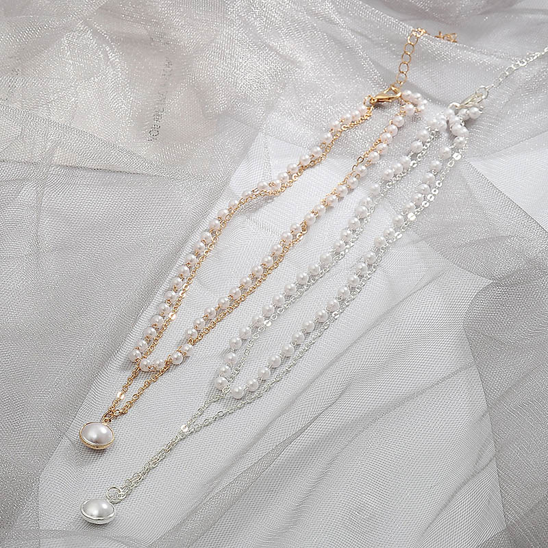Simple Double Layer Of Pearl Necklace Short Collarbone Chain Female Choker Necklace Distributor