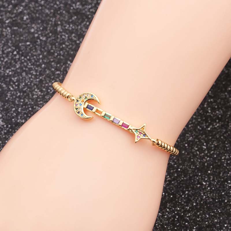 Wholesale Jewelry Copper Zirconium Oval Moon Star Adjustable Bracelet Gift Vendors