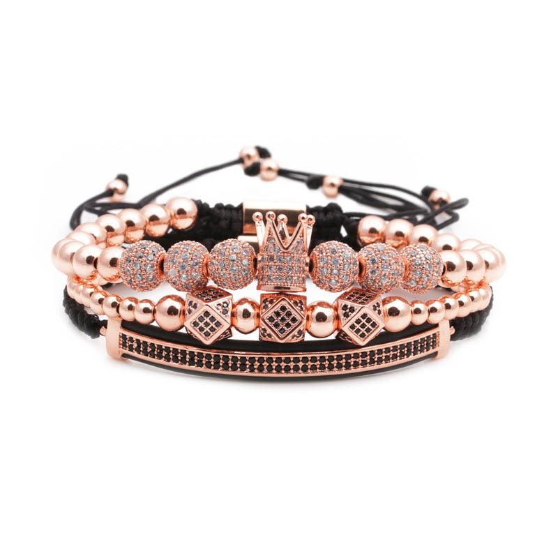 Wholesale Exaggerated Zircon 6 Diamond Ball Crown Bracelet Set Male Vendors