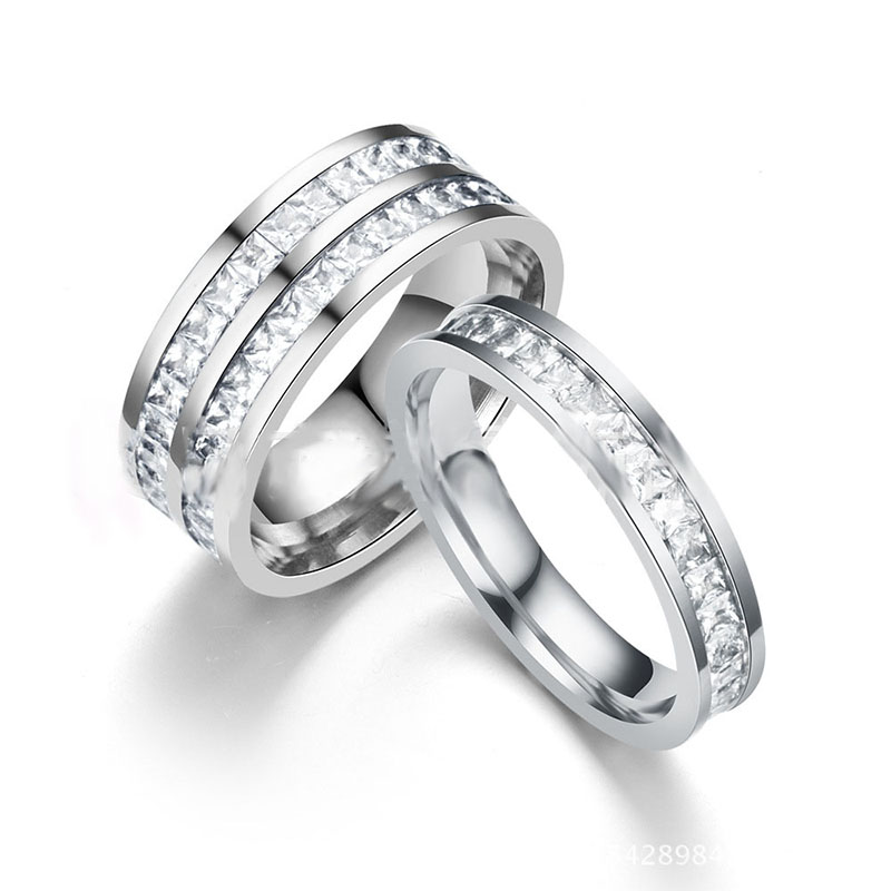 Fashion Japanese And Korean  Couple Double Row Square Diamond Ring Supplier