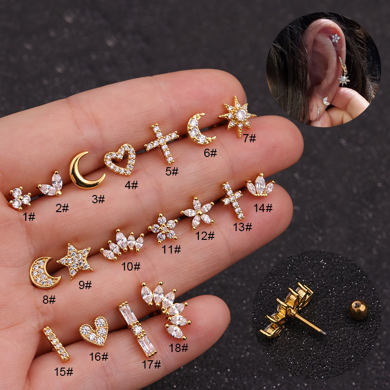 Style Zircon Lip Nail Fashion Flower Ear Bone Nail Personality Stainless Steel Manufacturer