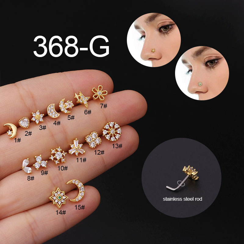 Creative L-shaped Stainless Steel Nose Nail Micro-inlaid Zircon Nose Ring Manufacturer