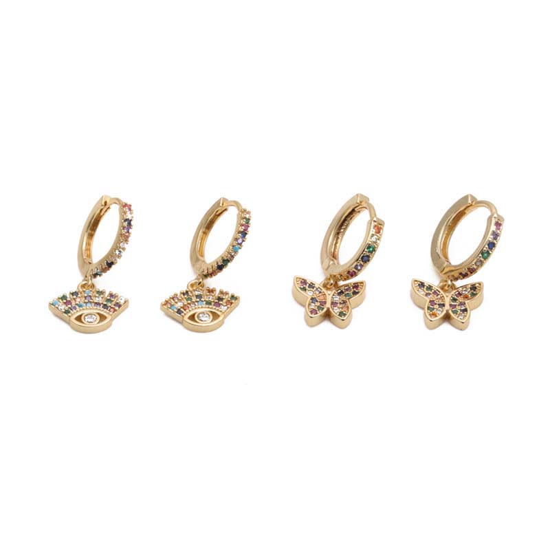 Wholesale Jewelry Fashion Circle Color Zircon Butterfly Demon Eye Palm Earrings Vendors