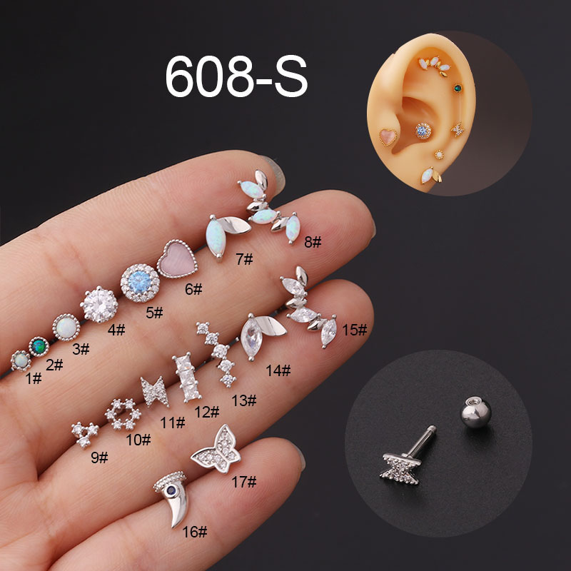 Titanium Steel Thick Rod Opal Earrings Korean Style Fashion Zircon Earrings Manufacturer