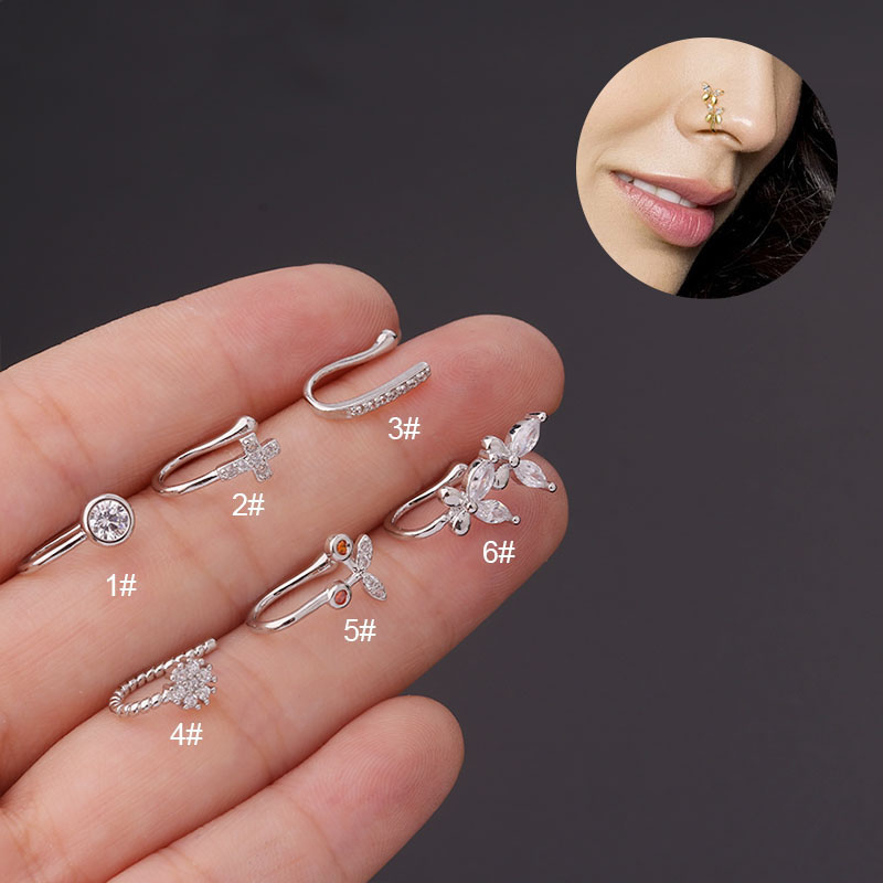 Style Copper-inlaid Zircon Non-porous Piercing Butterfly-shaped Nose Ring Fashion Jewelry Manufacturer