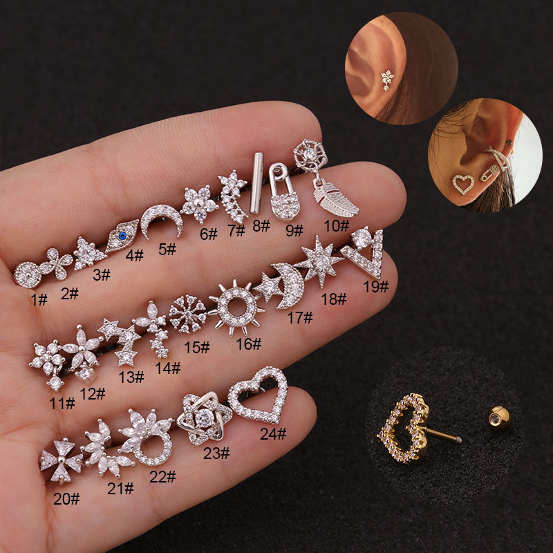 Wholesale Creative Flower Earrings Stainless Steel Screw Earrings Zircon Vendors