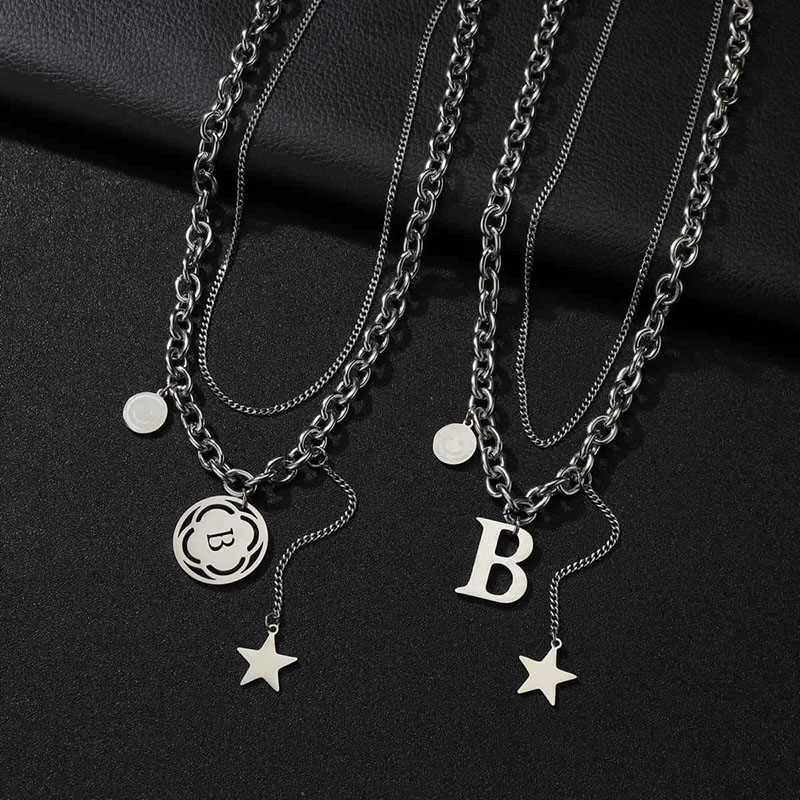 Wholesale Titanium Steel B Word Double Layer Couple Necklace Nk Chain Hiphop Stainless Steel Necklace