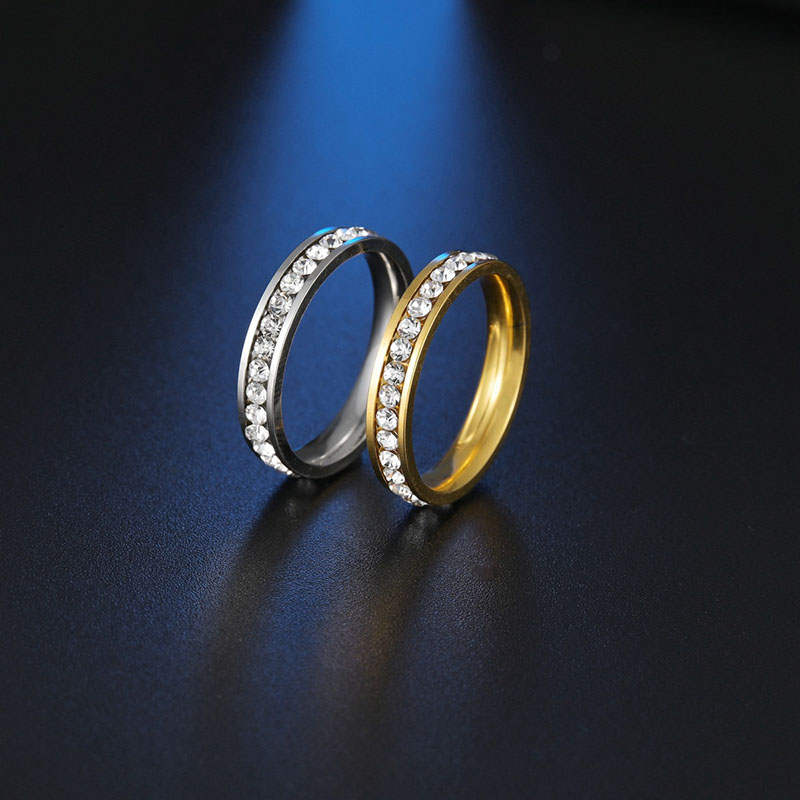 Wholesale Fashion 4mm Single Row Diamond Women's Stainless Steel Ring