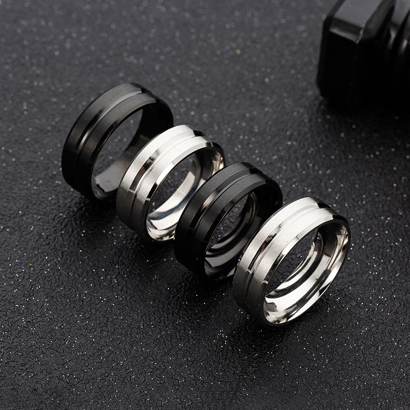 Wholesale 8mm Wide Middle Groove Frosted Stainless Steel Ring For Men