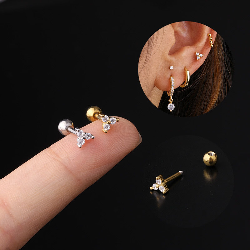 Stainless Steel Thick Rod Piercing Jewelry Simple Zircon Ear Bone Nail Fashion Manufacturer