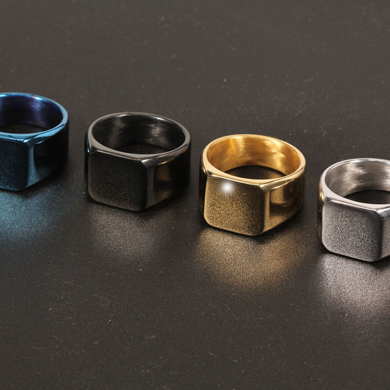 Wholesale Simple Light Body Square Personality Finger Ring Glossy Titanium Steel Ring