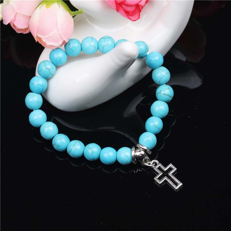 Turquoise Beaded Cross Bracelet Men Distributor