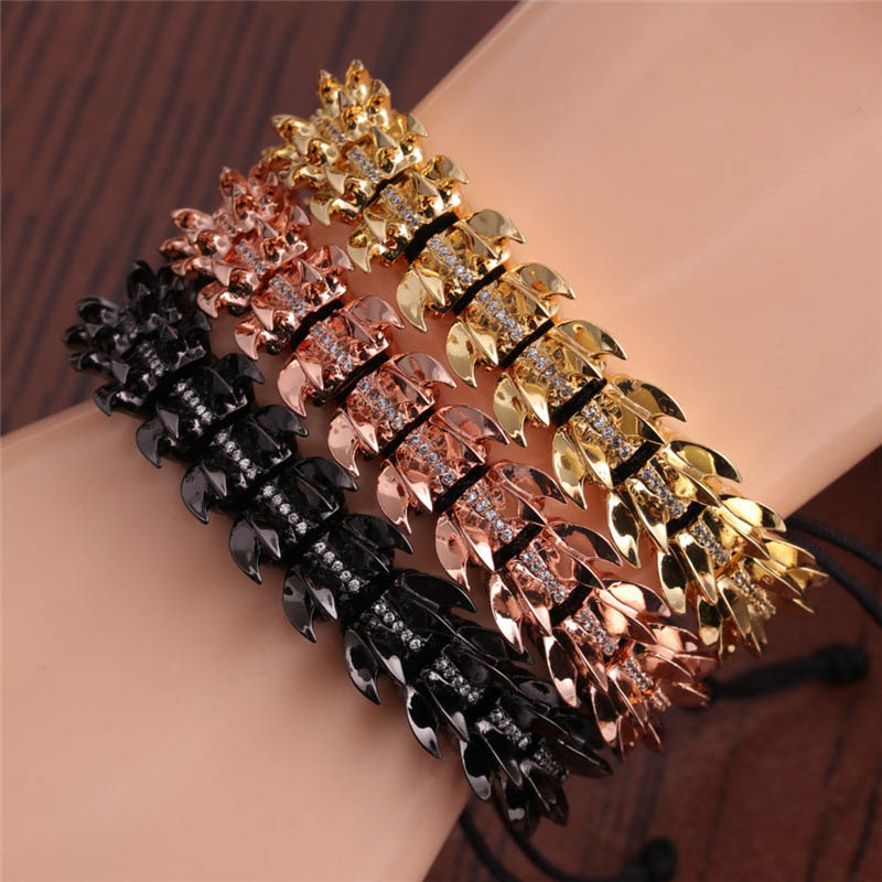 Jewelry Fashion Simple Copper Zircon Skull Adjustable Bracelet For Men Supplier