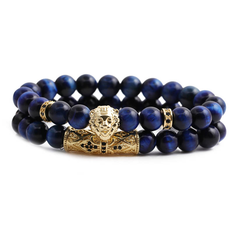 Jewelry Tiger Eye Stone Cross Lion Head Bracelet Set For Men Supplier