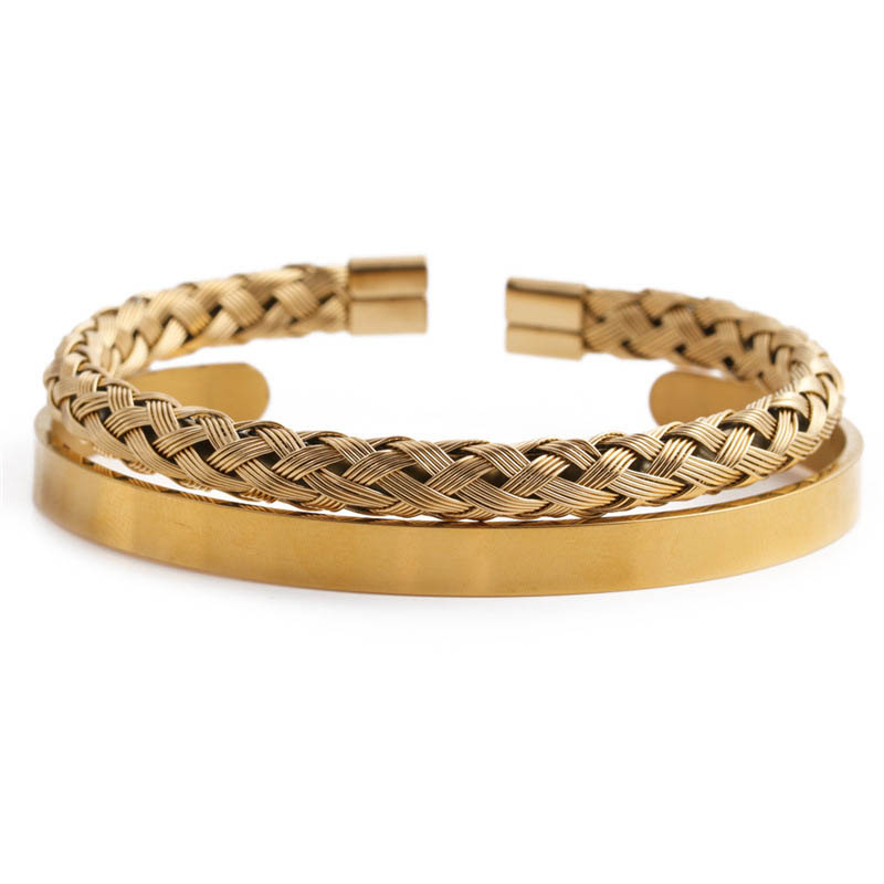 Titanium Steel Golden Twist Chain Open Bracelet Set For Men Supplier