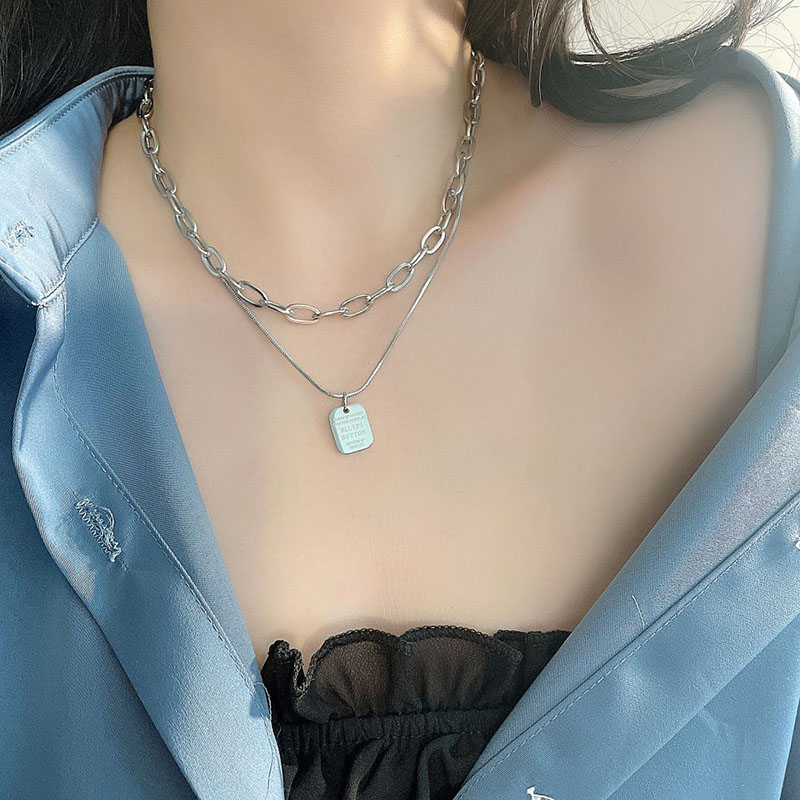 Letter Square Sweater Chain Double Layer Chain Men And Women Couple Necklace Distributor