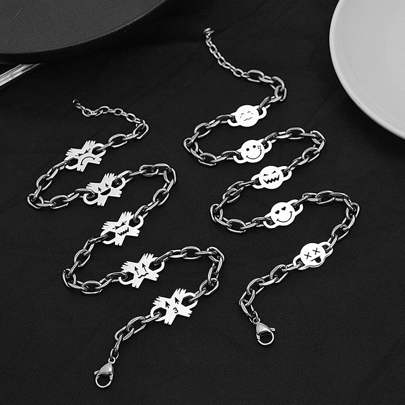 Emoticon Thick Chain Splicing Necklace Stainless Steel Letters Smiley Face Pendant Distributor