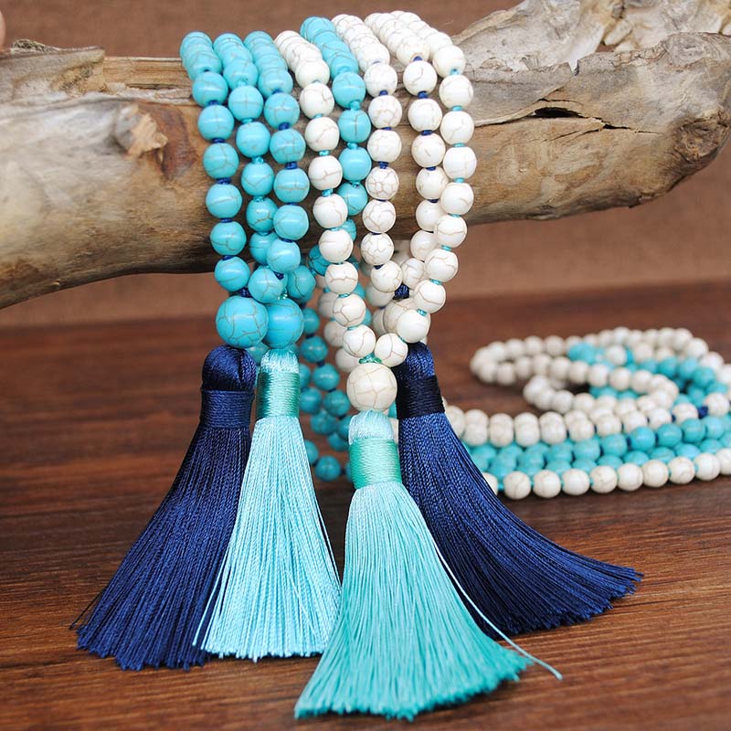 Wholesale Turquoise Beads Handmade Tassel Necklace Vintage Long Fashion