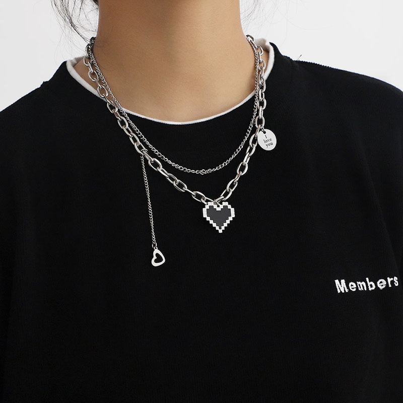 Titanium Steel Double Black Love Necklace Female Distributor