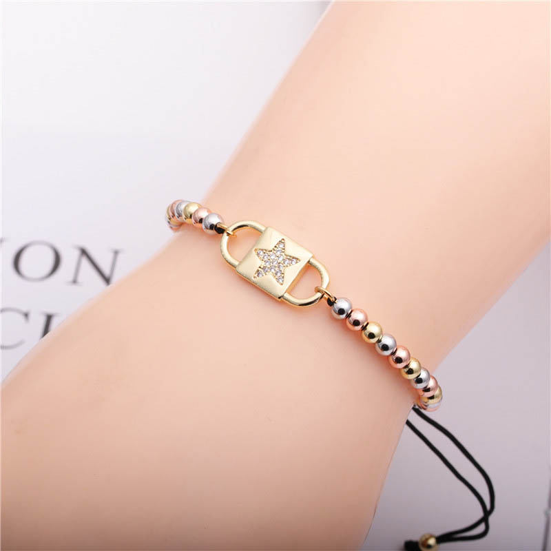 Wholesale Zircon Jewelry Star Accessories Mixed Color Copper Bead Black Cord Bracelet Men Vendors