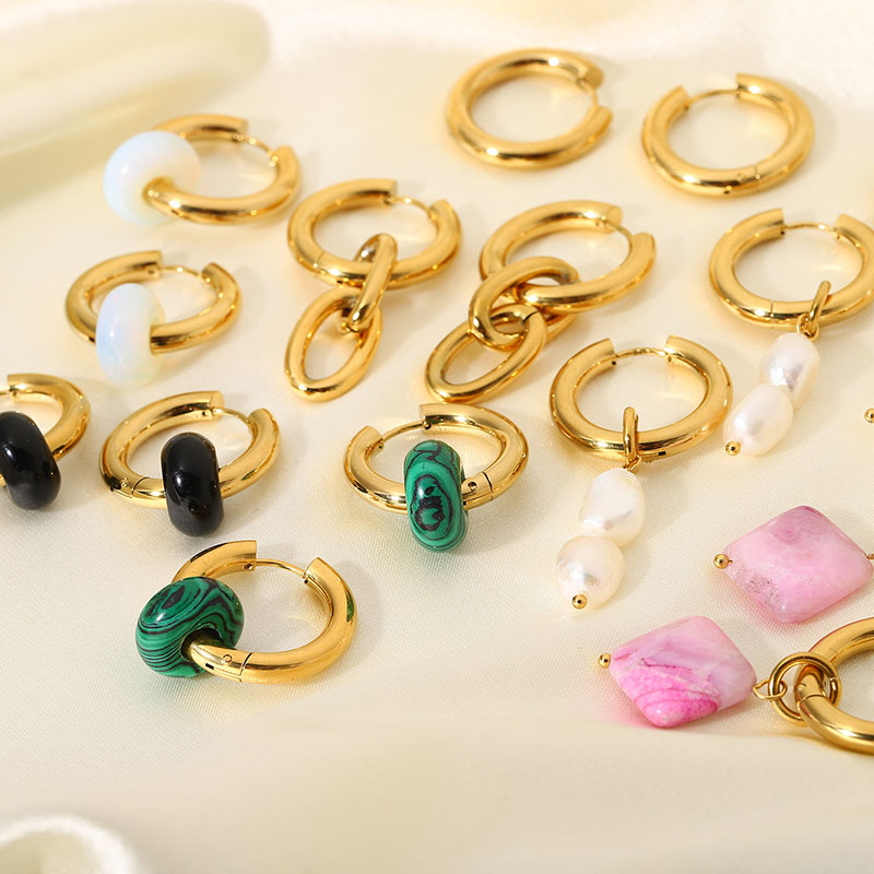 Stainless Steel Earrings  Stone Elements 18k Gold Dangling Earrings Distributor