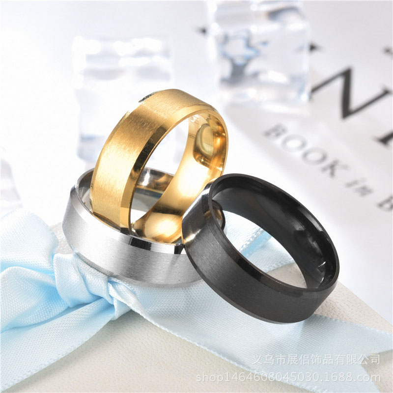 Simple Stainless Steel Glossy Matte 8MM Double Beveled Edge Blank Laser Engraved Ring Distributor