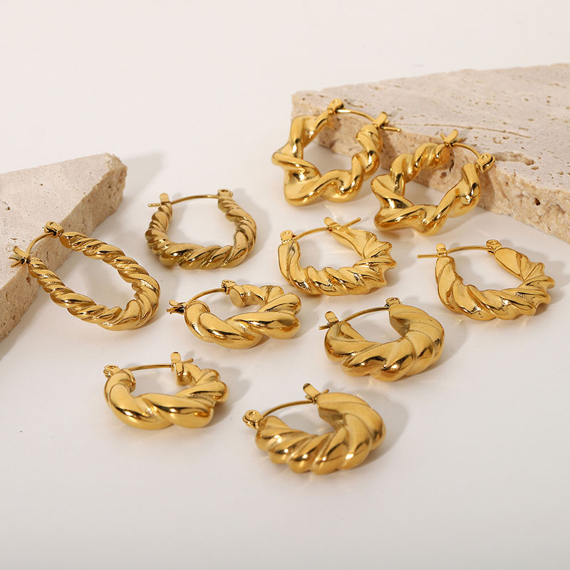 18k Gold Plated Stainless Steel Twist Circle Earrings Steel Geometric Earrings Manufacturer