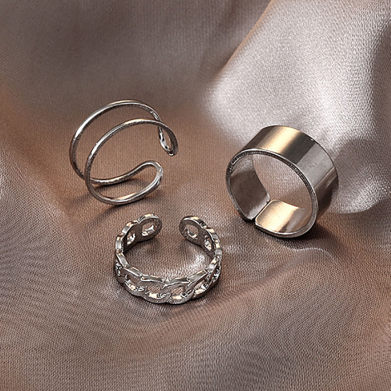 Wholesale Factory  Simple Stainless Steel Ring Three-piece Set With Adjustable Opening