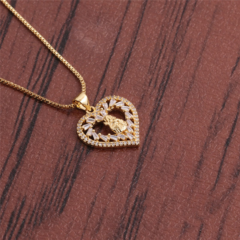 Wholesale Copper Inlaid Zircon Couple Concentric Lock Love Gold Lock Necklace Valentine's Day Gift