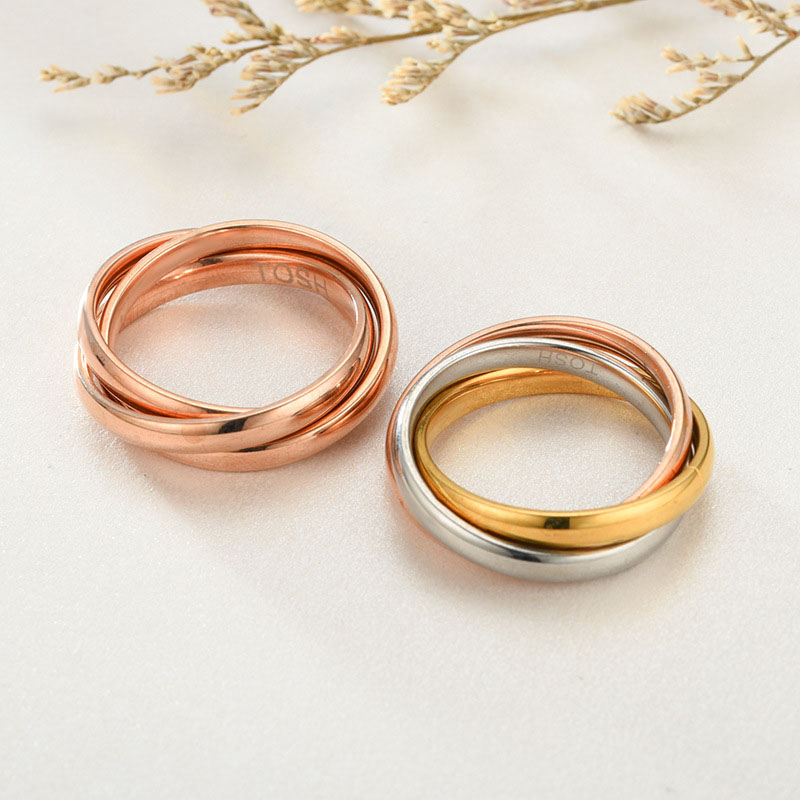 Wholesale Fashion Couple Three-color Three-ring Interlocking Stainless Steel Ring