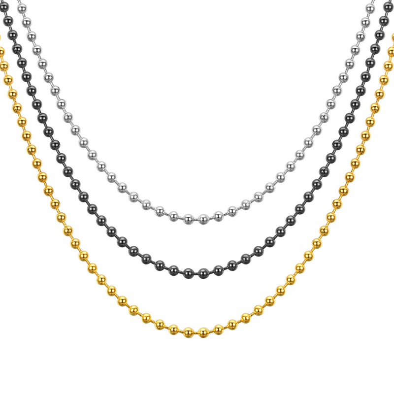 Wholesale Stainless Steel Wave Bead Chain Round Bead 2.4mm 60cm Accessories 18k Real Gold Plating