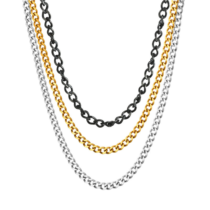 Wholesale Gold Silver Black 304 Stainless Steel Necklace 4.5mm Width 60cm Hip Hop Accessories
