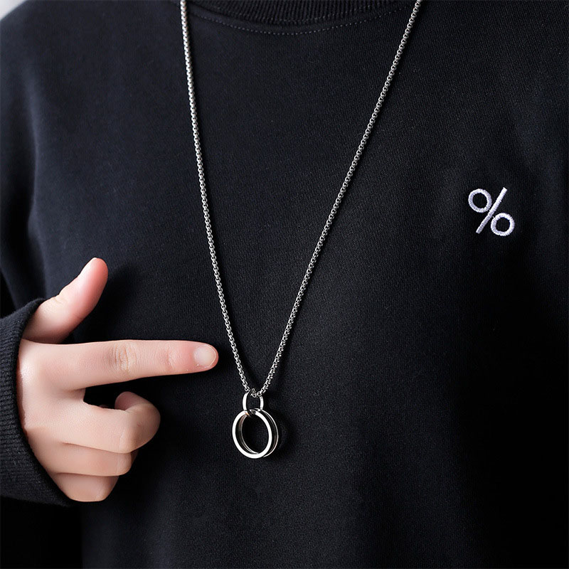Popular Double Ring Titanium Steel Hip-hop Personality Circle Pendant Necklace Distributor