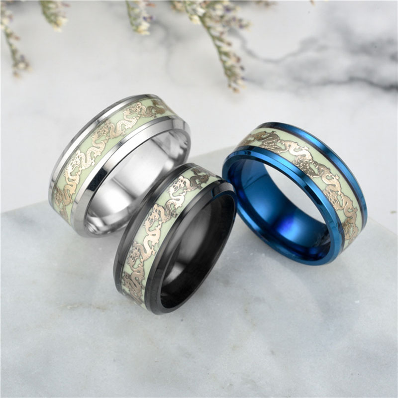 Wholesale Style Titanium Steel Fluorescent Double Dragon Ring Vendors