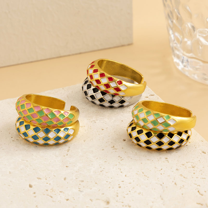 Simple Personality Micro-set Rhinestone Checkerboard Open Ring Manufacturer