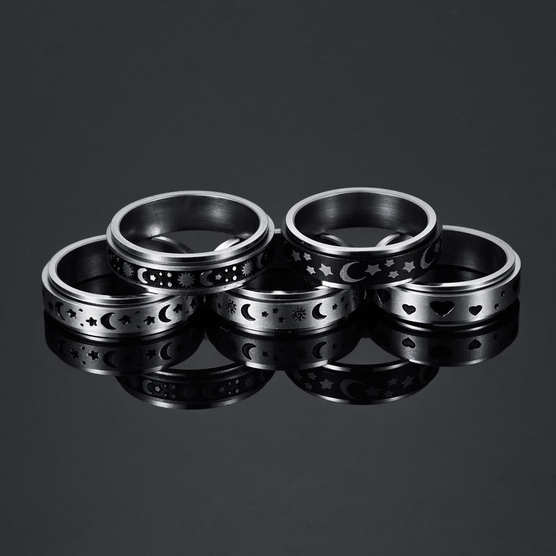 Wholesale Turnable Men's Titanium Steel Ring Sun Stars Moon Decompression Jewelry