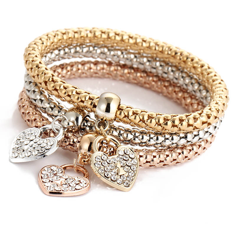 Wholesale Alloy Three-piece Set Elastic Cord Corn Diamond Love Bracelet