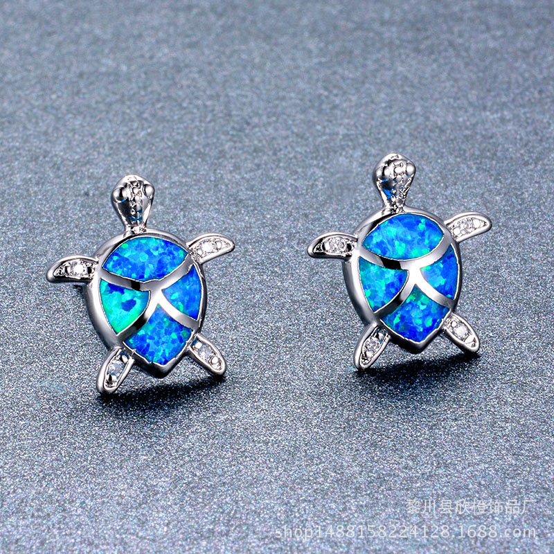 Wholesale European And American Fashion S925 Silver White Opal With Diamonds Turtle Earrings