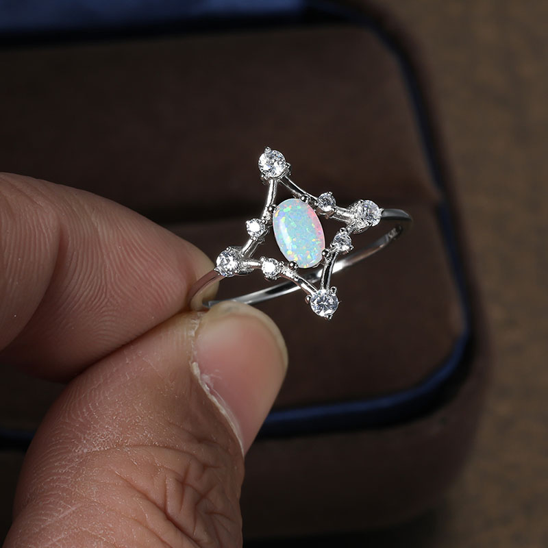 Wholesale S925 Fashion Diamond-shaped Hollow White Diamond Set White Australia Treasure Ring