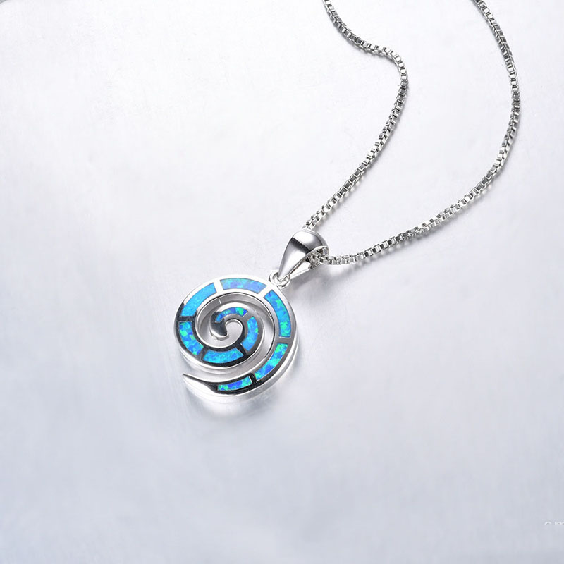 Wholesale S925 Silver Necklace Natural Sterling Silver Blue Opal Necklace