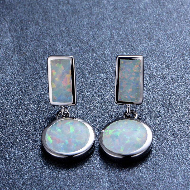 Wholesale Selling S925 Rectangular White Opal Earrings In Europe And America Exaggerated