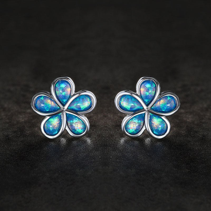 Wholesale S925 Three-dimensional Australia Treasure Large Five-petal Flower Earrings Exquisite