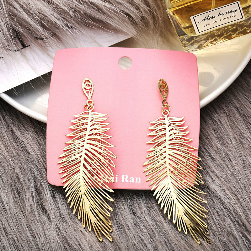 Leaf Earrings Creative Vintage Simple Gold Alloy Feather Supplier
