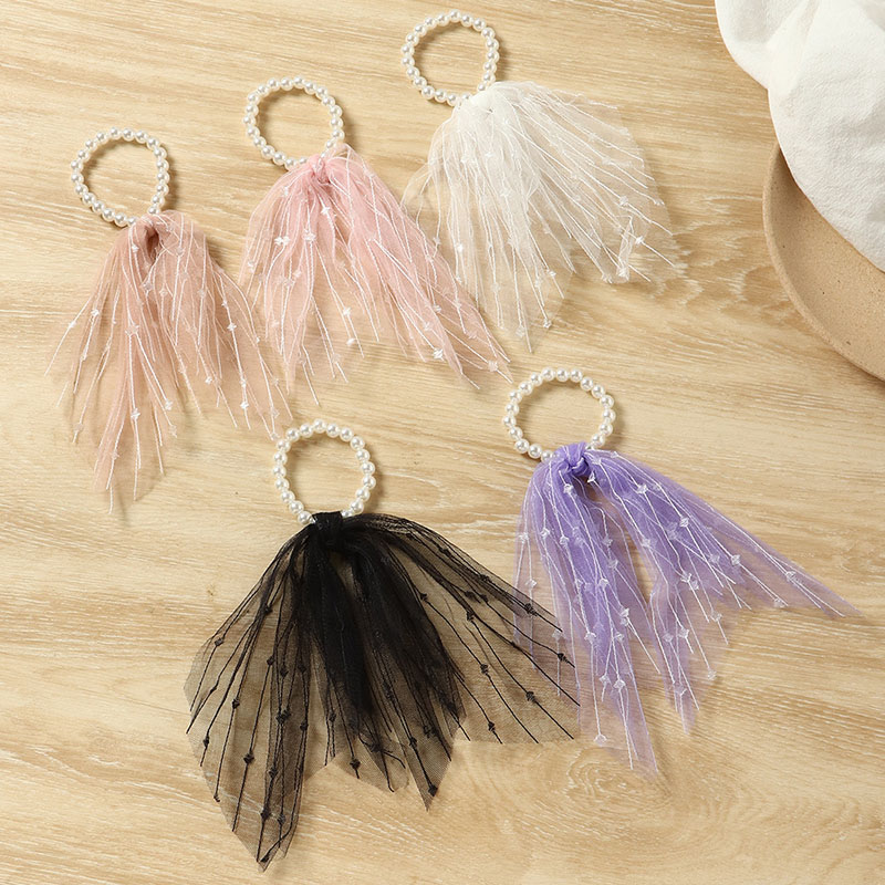 Elegant Pearl Bow Mesh Embroidered Cute Elastic Hair Accessory Manufacturer