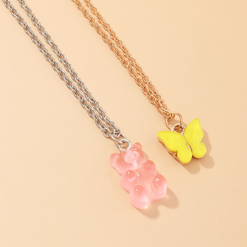 Sweet And Cute Pink Bear Necklace Tide Butterfly Set Manufacturer