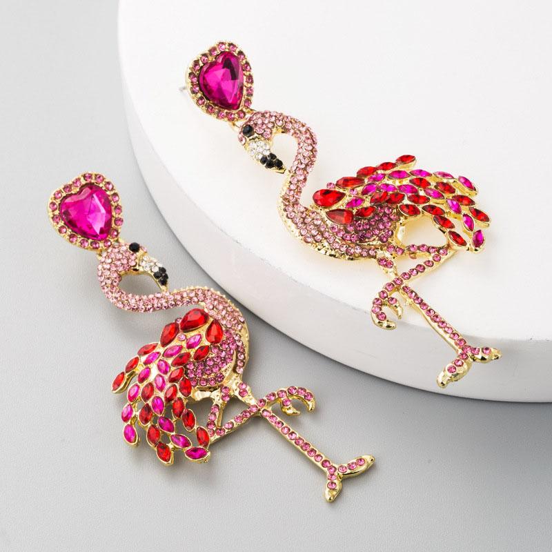 Personalized Models Of Creative Flamingo Earrings Long With Rhinestones Earrings Supplier