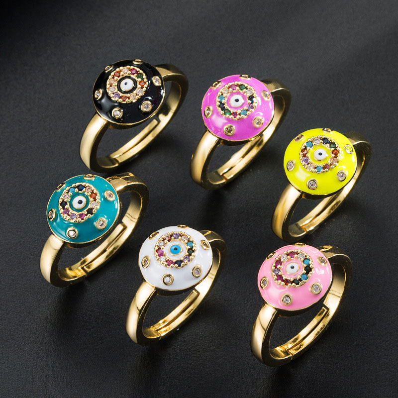 Wholesale Fashion Color Oil Dripping Devil's Eye Zirconia Ring Vendors