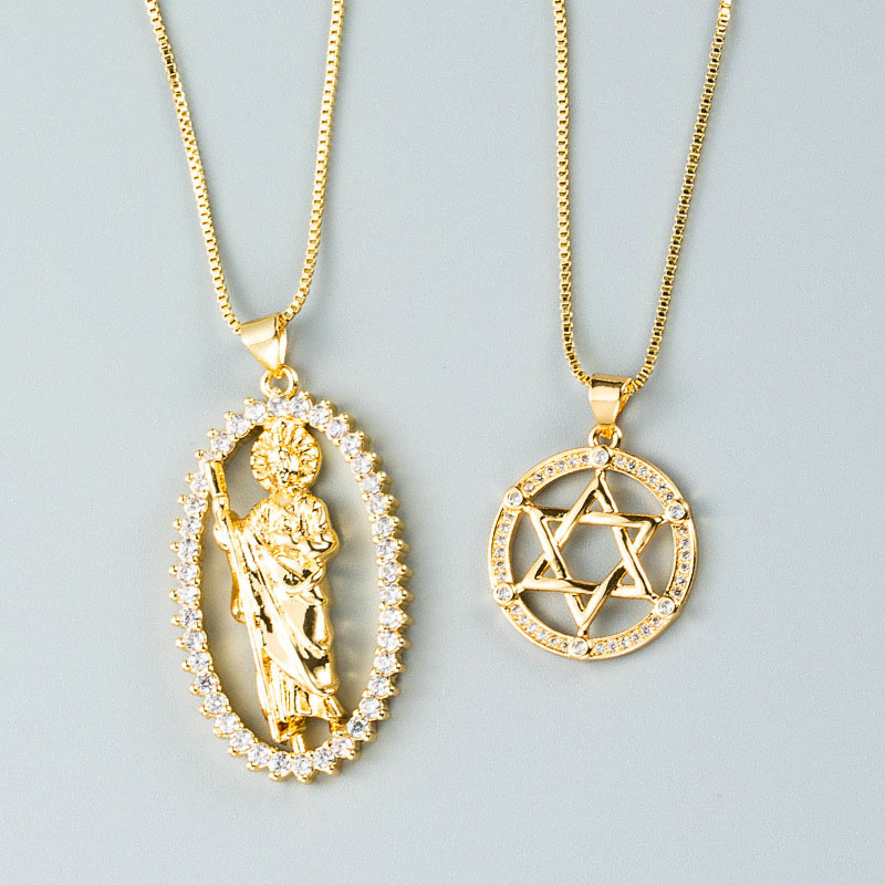 INS Copper Gold-plated Zircon Priest Hexagram Pendant Necklace Supplier